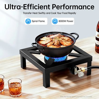 8000w Cast Iron Camping Stove, Portable Propane Gas Burner Compact Outdoor Single Burner for Hiking Picnic BBQ Emergency Use