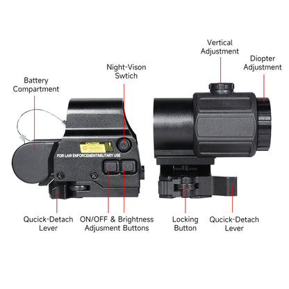 558 Holographic Collimator G33/43/45 3X/5X Magnifier Folding Side Flip Scopes Red Dot Sight Reflex Airsoft Scope 20mm QD Rail