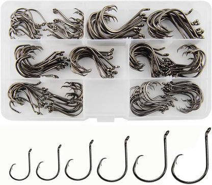 2X Strong Offset Circle Hooks for Saltwater and Freshwater Fishing, Black High Carbon Steel