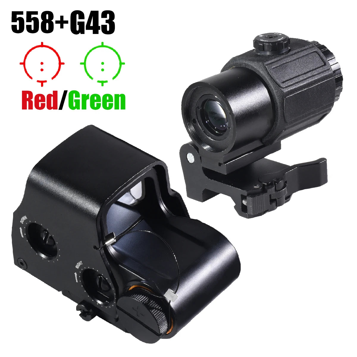 558 Holographic Collimator G33/43/45 3X/5X Magnifier Folding Side Flip Scopes Red Dot Sight Reflex Airsoft Scope 20mm QD Rail