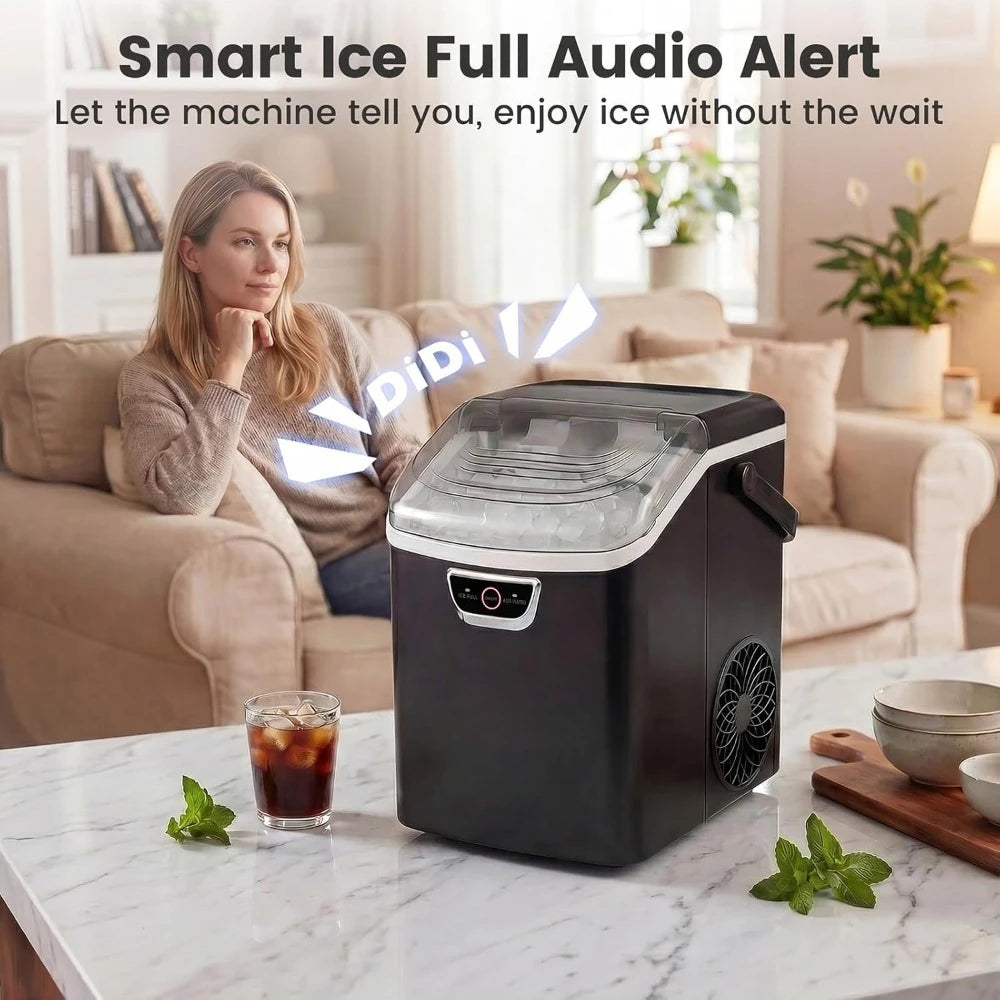 Nugget Ice Maker Countertop with Handle, 33 Lbs 24H Soft Chewable Ice, Ready in 6 Mins, Auto-Cleaning, Audible Ice Full Alarm