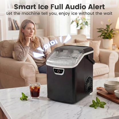 Nugget Ice Maker Countertop with Handle, 33 Lbs 24H Soft Chewable Ice, Ready in 6 Mins, Auto-Cleaning, Audible Ice Full Alarm