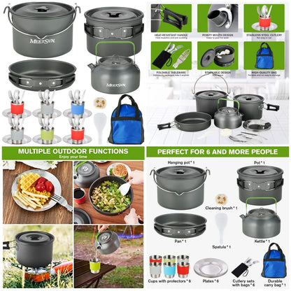 Camping Cookware Set - 37 PCs, Large Size Hanging Pot with Camping Pots and Pans, Camp Cooking Set