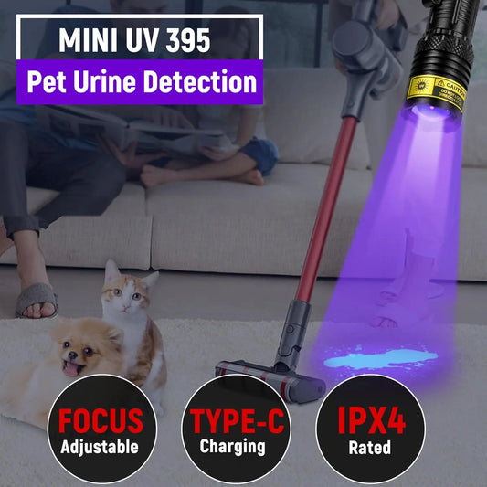 395nm UV Flashlight USB Rechargeable Portable Detector for Pet Urine Stains Scorpions Resin Curing