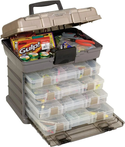 StowAway 4-By Rack System Tackle Box, Holds 4 3700 Utility Boxes, Quick-Access Top Storage with Clear Lid, Durable & Adaptable Fishing Box