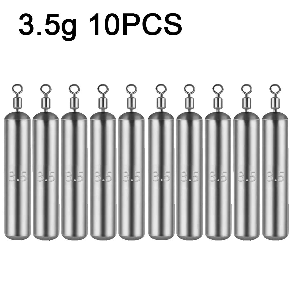 GOBAIT Fishing Sinker 3.5g 5g 7g 10g Weight 10PCS Slender Quick Rod Plumb Pendant Gear Swivel Metal Jig Pesca Tackle Cast Tool