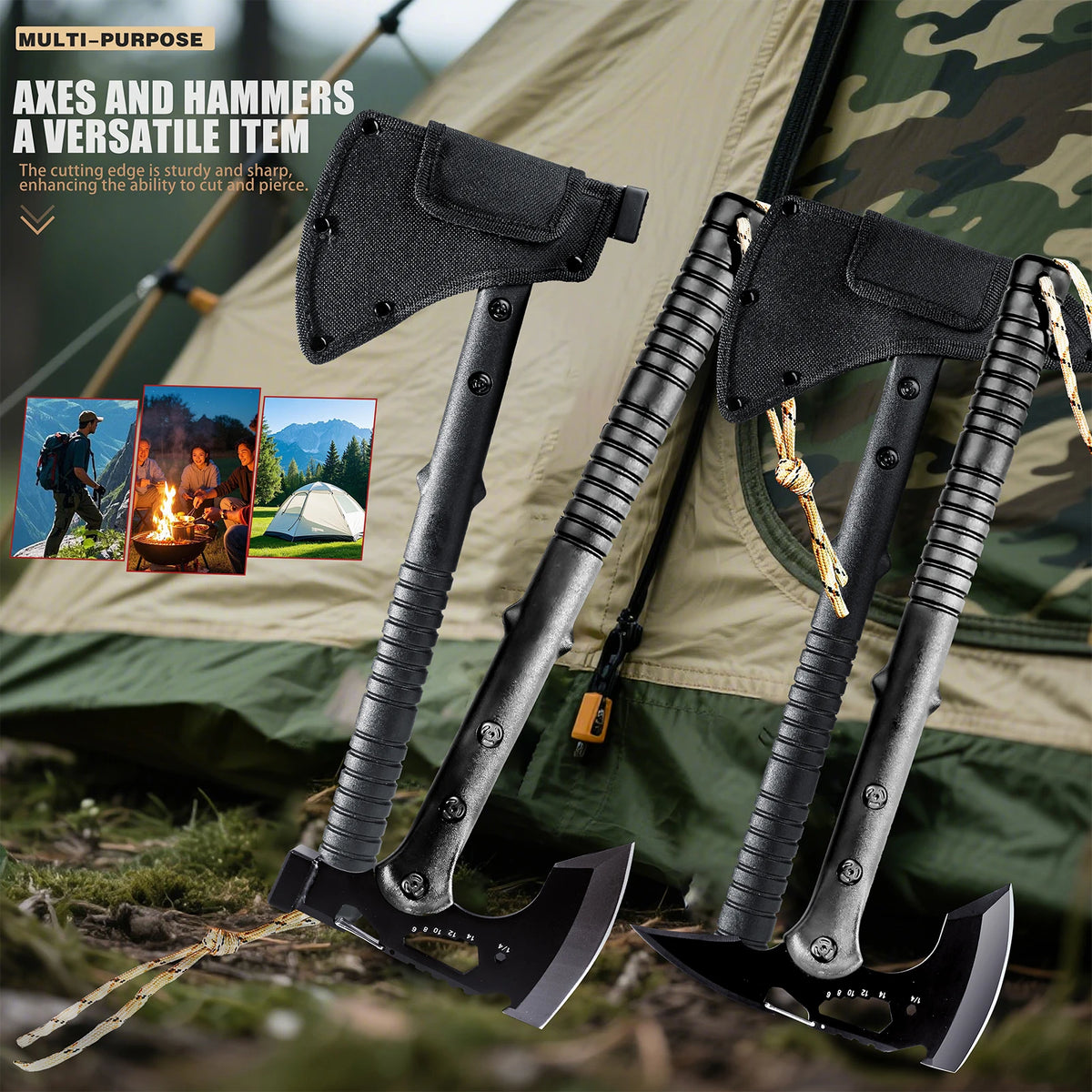 Multifunctional Outdoor Camping Hand Hatchet Two Styles Portable Wood Cutting Tool with Storage Sheath Backpacking Hiking Household Log Splitting Utility Tool Gift for Outdoor Enthusiasts