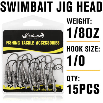 15PCS Hover Rig Jighead Swimbait Jig Heads for Bass Fishing Bass Hooks 1/0 Hover Strolling Rig Kit Fishing Jig Heads1/16OZ 1/8OZ