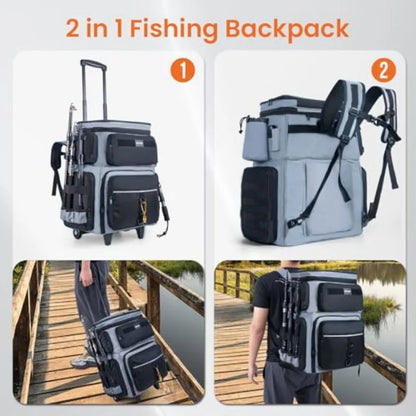 66L Rolling Tackle Box with Cooler Large Fishing Bag with Wheels for 5 3700 Trays Trays Not Included Saltwater Resistant Tackle