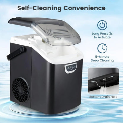 Nugget Ice Maker Countertop with Handle, 33 Lbs 24H Soft Chewable Ice, Ready in 6 Mins, Auto-Cleaning, Audible Ice Full Alarm