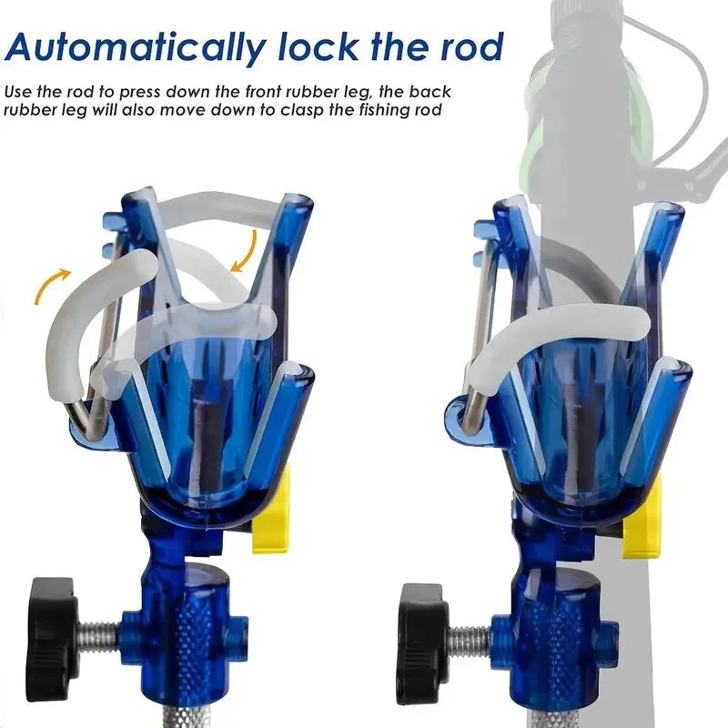 2Pc Stainless Steel Fishing Rod Bracket with  ° Adjustable One Key Lock, Reinforced Nylon Tip and Tapered Drilling Rod Self Loc