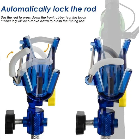 2Pc Stainless Steel Fishing Rod Bracket with  ° Adjustable One Key Lock, Reinforced Nylon Tip and Tapered Drilling Rod Self Loc