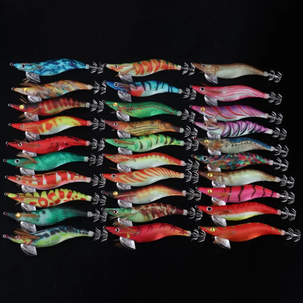 30pcs Saltwater Squid Jig Freshwater Shrimp Cuttlefish Jigs Hook Fishing Lures