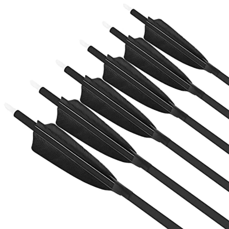 30 Inch Archery Carbon Arrows Hunting Arrows with 4 Turkey Feather Removable Tips Targeting Practice Arrows 500 Spine for Compo