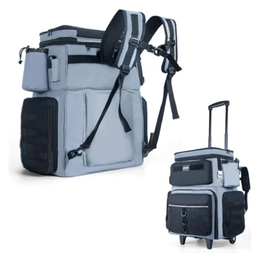 66L Rolling Tackle Box with Cooler Large Fishing Bag with Wheels for 5 3700 Trays Trays Not Included Saltwater Resistant Tackle