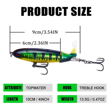 Topwater Fishing Lures With Storage Box, Whopper Popper for Bass, Catfish, Pike, Perch - Floating Pencil Bait With Rotating Tai