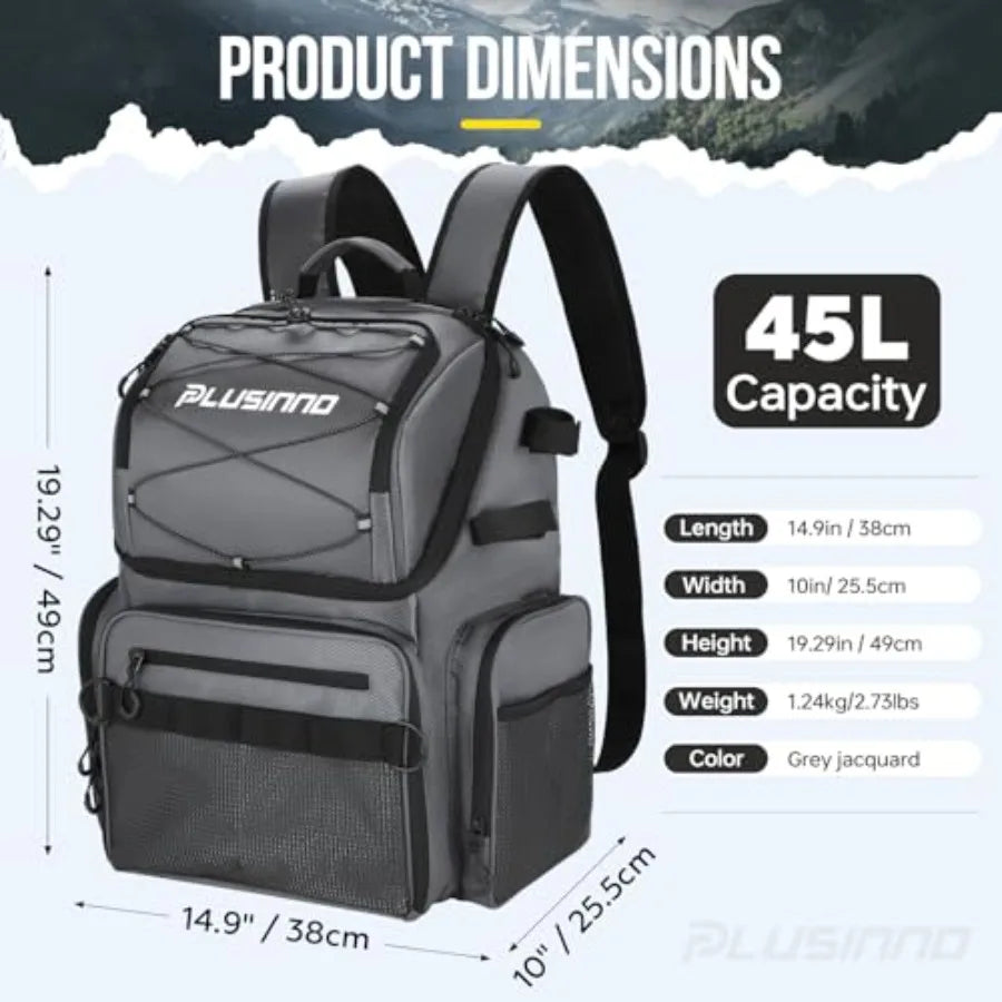 Cooler Fishing Backpack with Rod Holders 45L Large Water-resistant Fishing Tackle Bag Store Fishing Gear in Black for