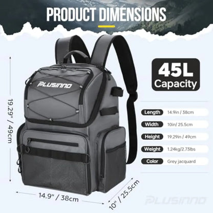 Cooler Fishing Backpack with Rod Holders 45L Large Water-resistant Fishing Tackle Bag Store Fishing Gear in Black for