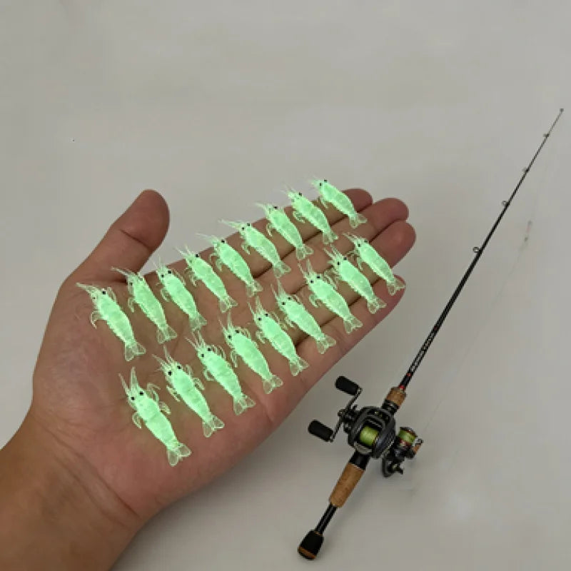 6pcs 2026 New Lure - Luminous Soft Plastic Artificial Bait with Fish Hook | Realistic Freshwater and Saltwater Fishing Gear, Simulated Shrimp-shaped Jig Suitable for Night Fishing, Ideal for Fishing Bass, Trout, Berry Bass, B