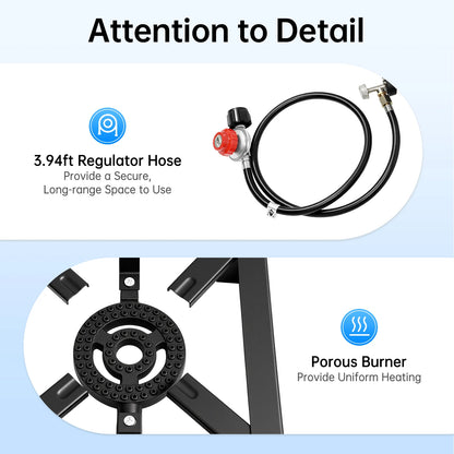 8000w Cast Iron Camping Stove, Portable Propane Gas Burner Compact Outdoor Single Burner for Hiking Picnic BBQ Emergency Use