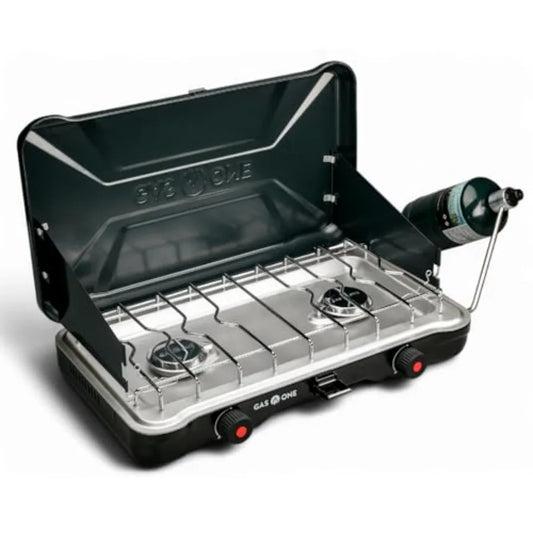 GasOne Portable Camping Stove Double Propane Stove with Auto Twist Turn Ignition 22000 BTU Camping Cooktop with 2 Burners and W