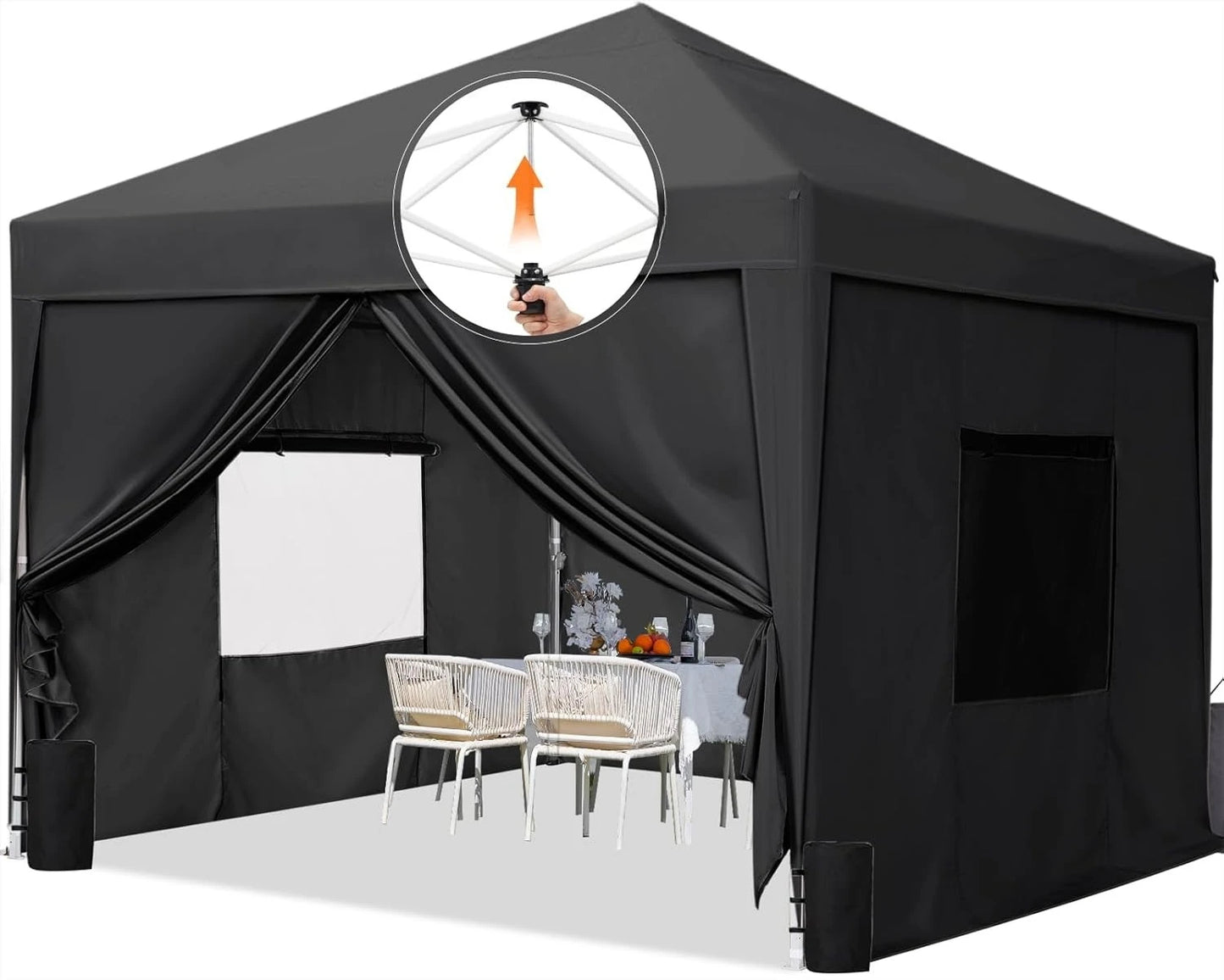 10x10 Pop up Canopy Tent with Sidewalls and Roll-up Ventilated Windows, One Person Easy Setup, Outdoor, Customized