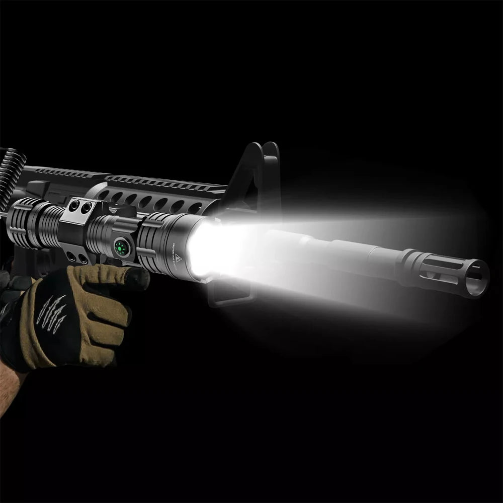 IP65 High Lumen Tactical Flashlight 3 Modes Rechargeable Battery Aluminum Alloy LED Weapon Light with Picatinny Rail Mount Sport