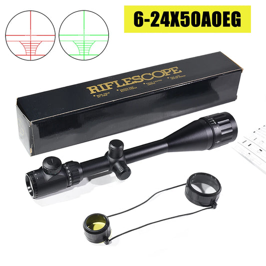 Tactical 6-24X50AOEG  Riflescope Outdoor Hunting Optical Scope Red Green Illuminated Reflex Sight Airsoft Air Gun Accessory