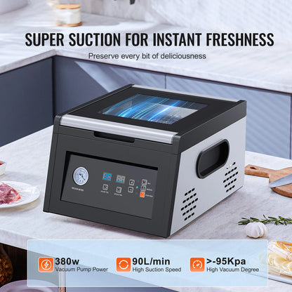 SucceBuy 380W Chamber Vacuum Sealer with 11.5in Sealing Length Home Use Vacuum Pump Power Packing Machine for Wet Foods Meat