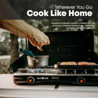 GasOne Portable Camping Stove Double Propane Stove with Auto Twist Turn Ignition 22000 BTU Camping Cooktop with 2 Burners and W