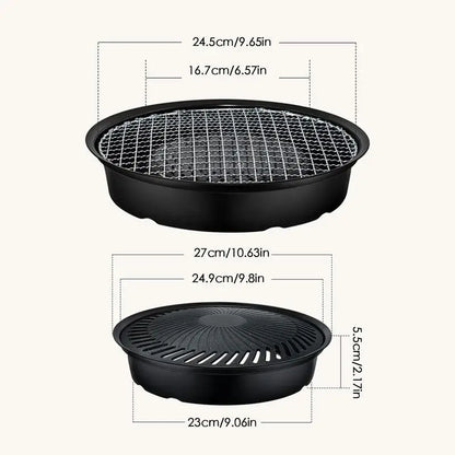 Outdoor Cooking Grill Pan Non-Stick Round Grill Pan Includes Metal Tongs Portable Storage Bag Grilling Accessories for Camping