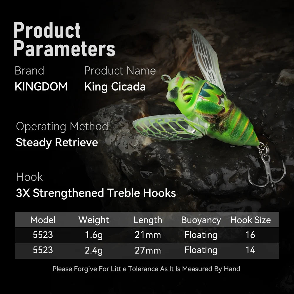 Kingdom 3Pcs Cicada Fishing Lure 2.4g 27mm Bionic Floating Artificial Hard Crankbait Bass Trout Pike Topwater Fishing