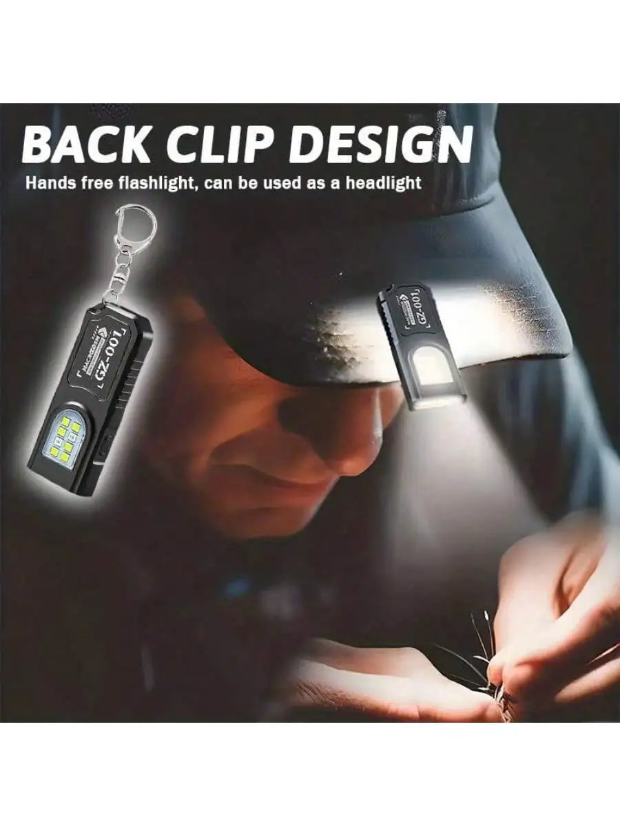 1 Portable USB Rechargeable Hands-Free Flashlight | Mini Keychain Light With Bottom Magnet, Pen Clip Design Headlamp, 5 Light Mo