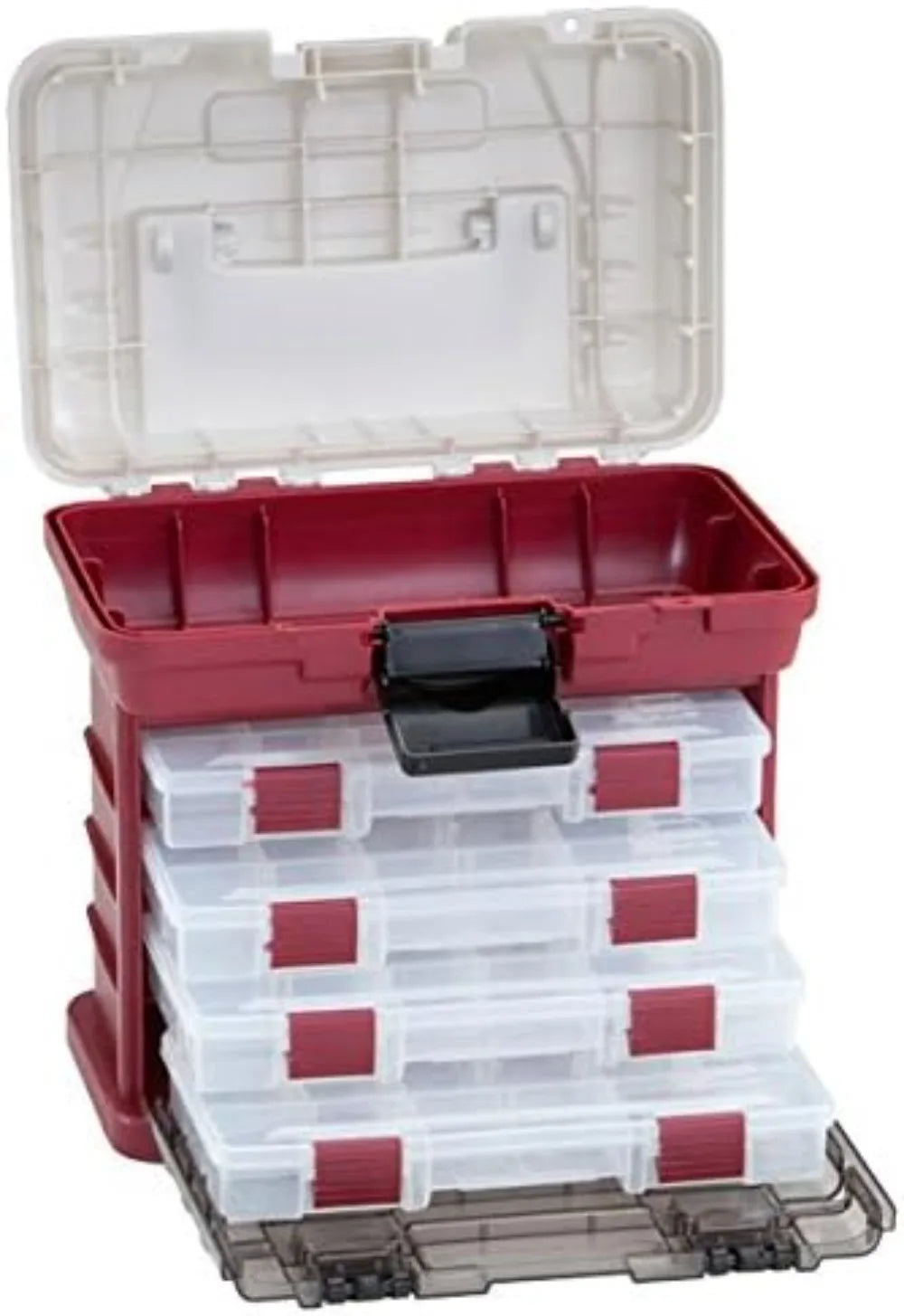 Two-Sided Organizer for Fishing Gear, Clear Lid, 4 Utility Boxes Included