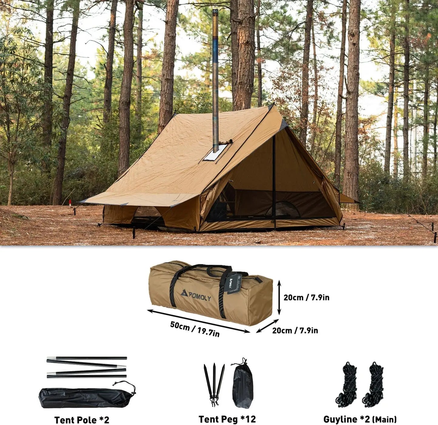 Portable Hot Tent for Camping with Stove Jack, Fits 2-3 People, Waterproof and Wind-Resistant