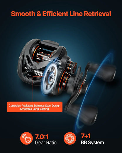 Rod and Fishing Reel Combo, IM7 Carbon Fiber Baitcasting Rod and Reel Combo, Bass Fishing Pole with 7+1 BB System, 7.0:1 Gear