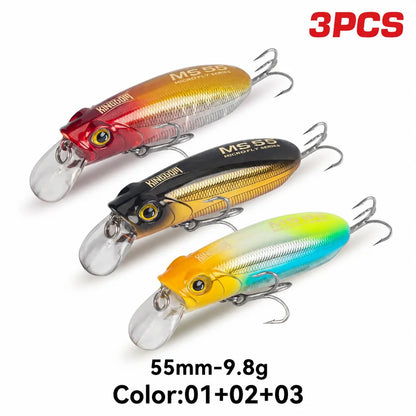 Kingdom 3PCS Sinking Floating Minnow Lure 55mm 9.8g  65mm 12.2g Artificial Hard Baits Wobblers Long Casting Seabass Trout Fishing Lure