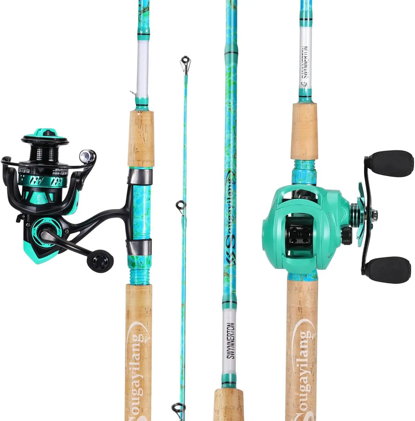 2-Piece 5'6" Graphite & Fiberglass Fishing Rod Combo with Quickset Anti-Reverse Reel, Durable and Strong (1 or 2 Pack)