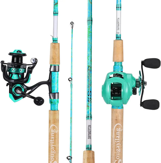 2-Piece 5'6" Graphite & Fiberglass Fishing Rod Combo with Quickset Anti-Reverse Reel, Durable and Strong (1 or 2 Pack)