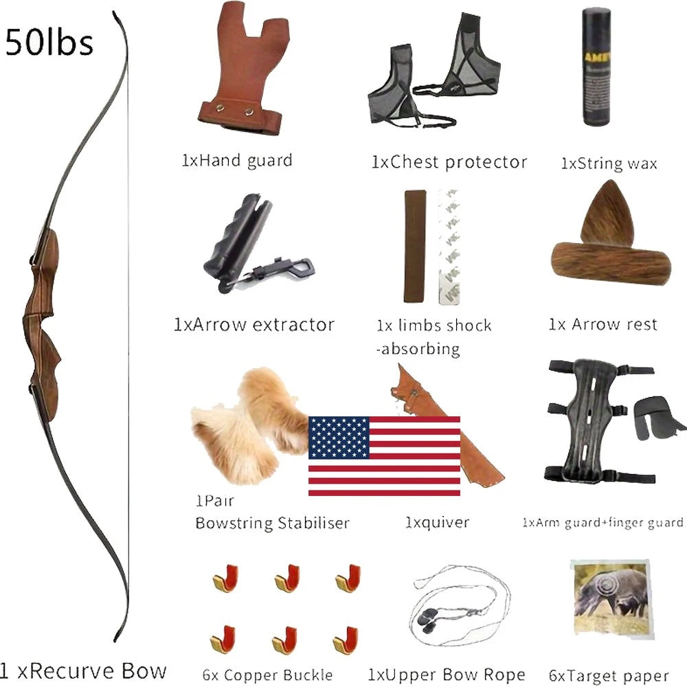 ILF Recurve Split Bow Set  60 Inch Takedown Bow 50/60lbs Right Hand Wood Riser for Adults Hunting Shooting Sports