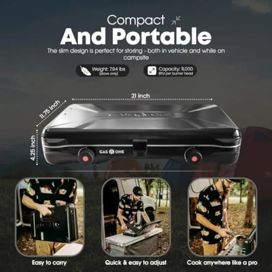 GasOne Portable Camping Stove Double Propane Stove with Auto Twist Turn Ignition 22000 BTU Camping Cooktop with 2 Burners and W