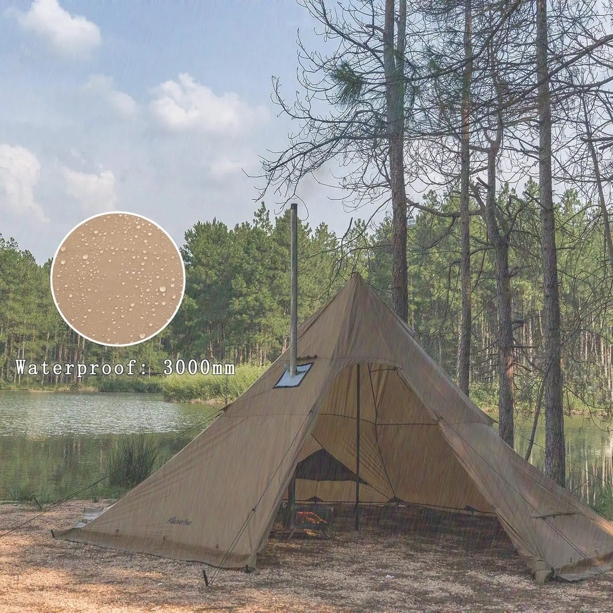 Fireproof Fabric, Green Camping Hot Tipi Tent for 4 - 8 Person, Ideal for Bushcraft, Cooking and Heating