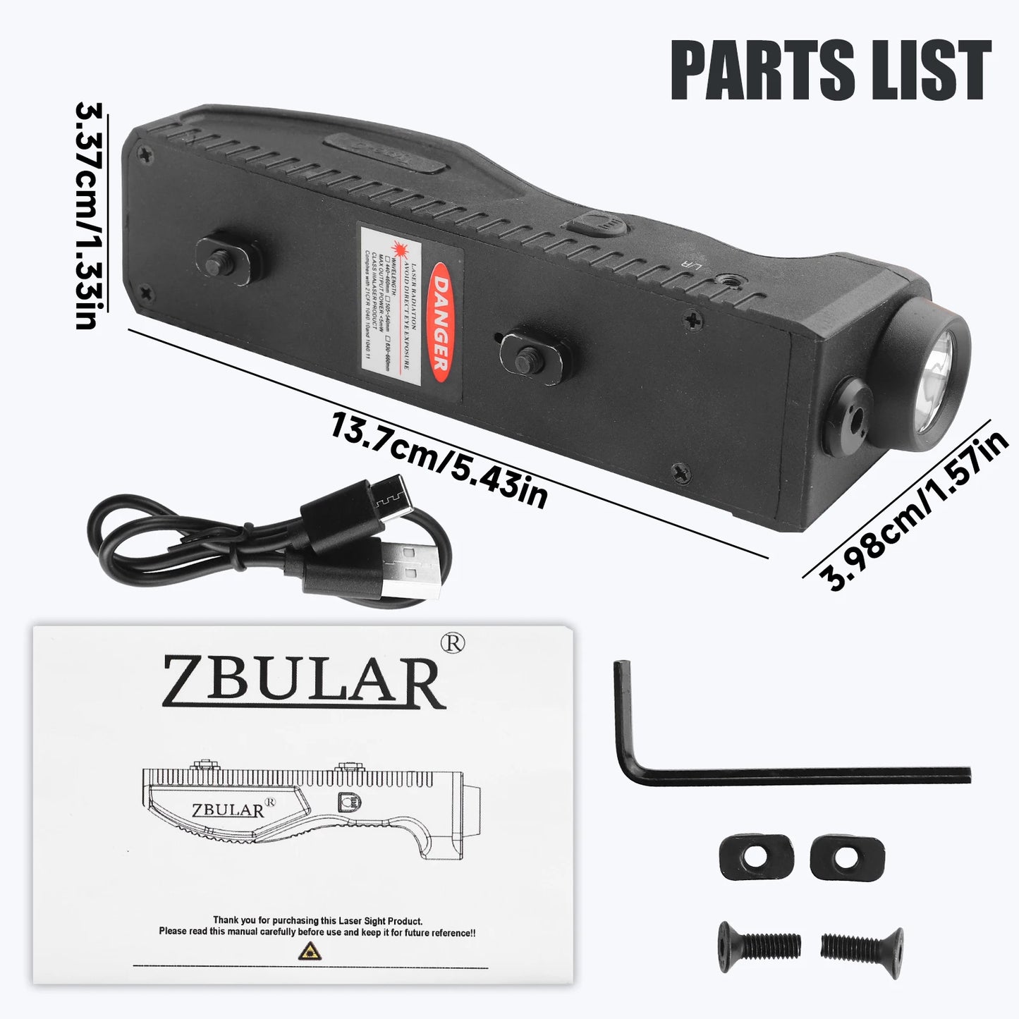 1650 Lumens Strobe Function,Light Laser Combo, Flashlight and Green Laser Sight,High Real Lumen,USB-C Rechargeable IIIA Class