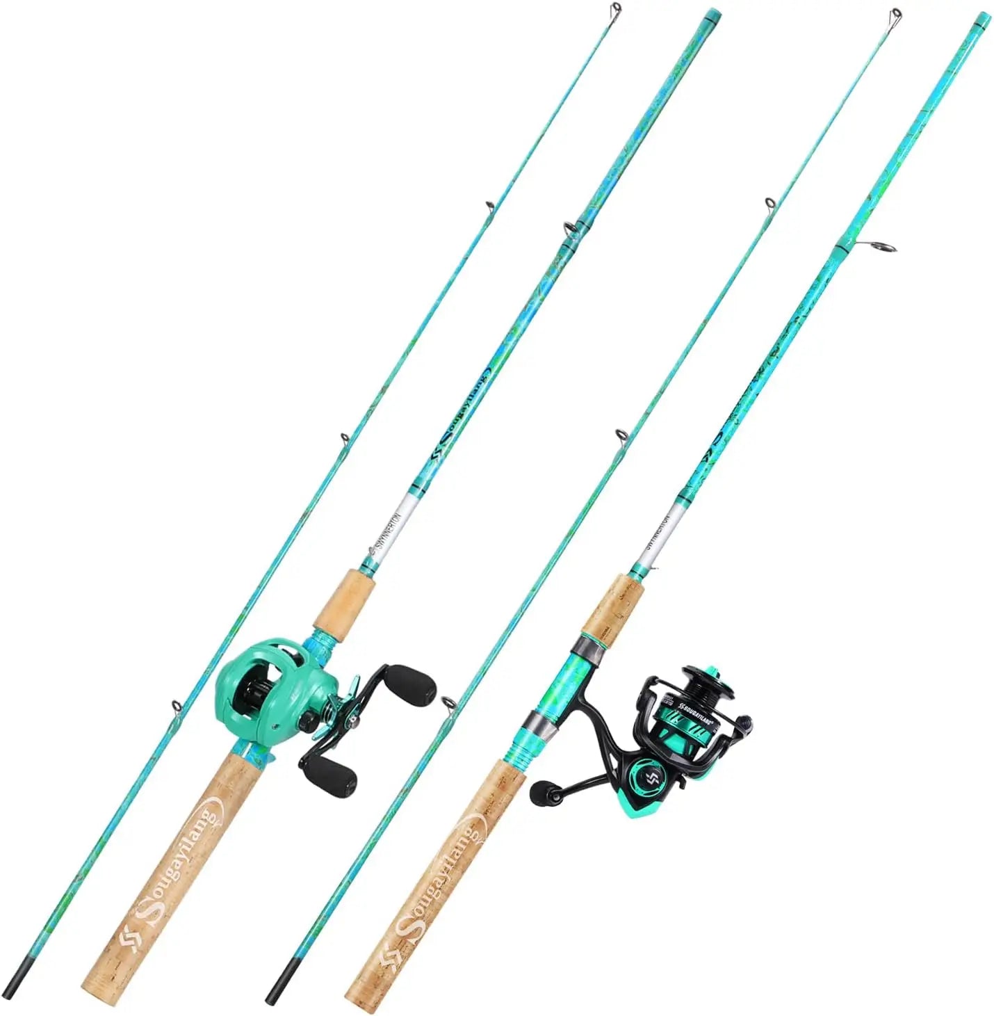 2-Piece 5'6" Graphite & Fiberglass Fishing Rod Combo with Quickset Anti-Reverse Reel, Durable and Strong (1 or 2 Pack)