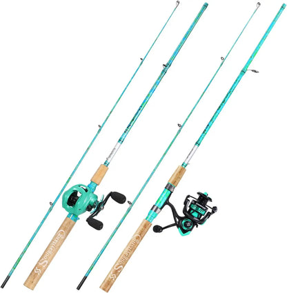 2-Piece 5'6" Graphite & Fiberglass Fishing Rod Combo with Quickset Anti-Reverse Reel, Durable and Strong (1 or 2 Pack)