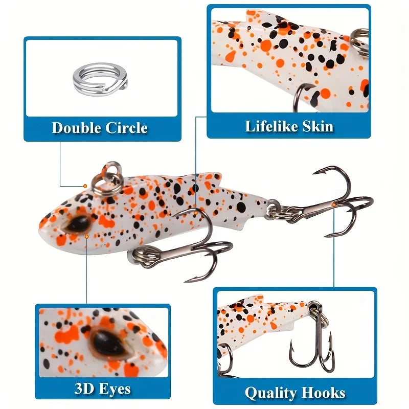 Set Of 10 Mixed-Color VIB Lures + 1 Pair Of Non-Slip Fishing Gloves. Sinking Minnow-Shaped Artificial Lures With Double Hooks, Complete Fishing Tackle Suitable For Freshwater And Saltwater