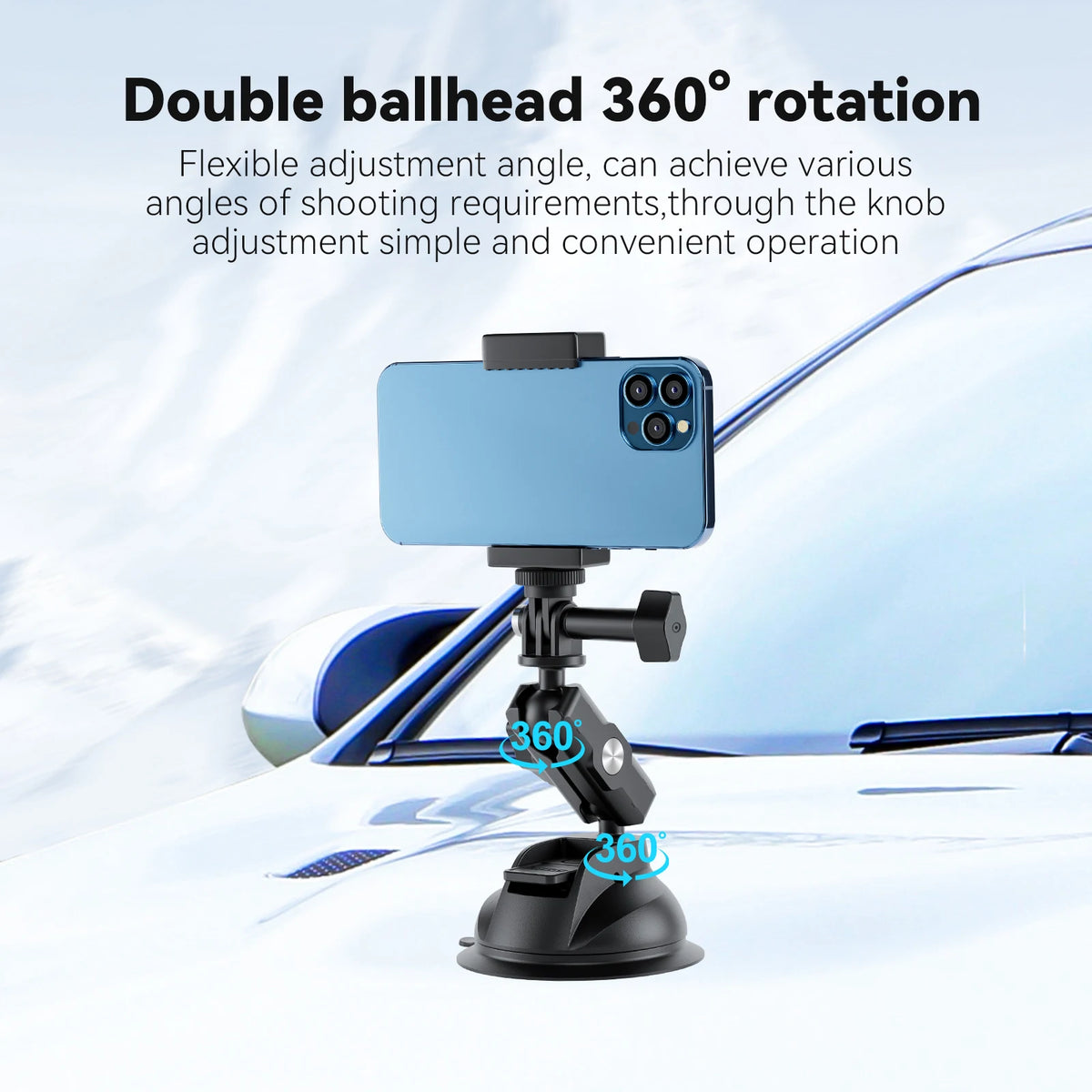 TELESIN Action Camera Phone Suction Cup Holder 360° Rotation Car Phone Stand For GoPro Insta360 DJI OSMO Action Smart Phone