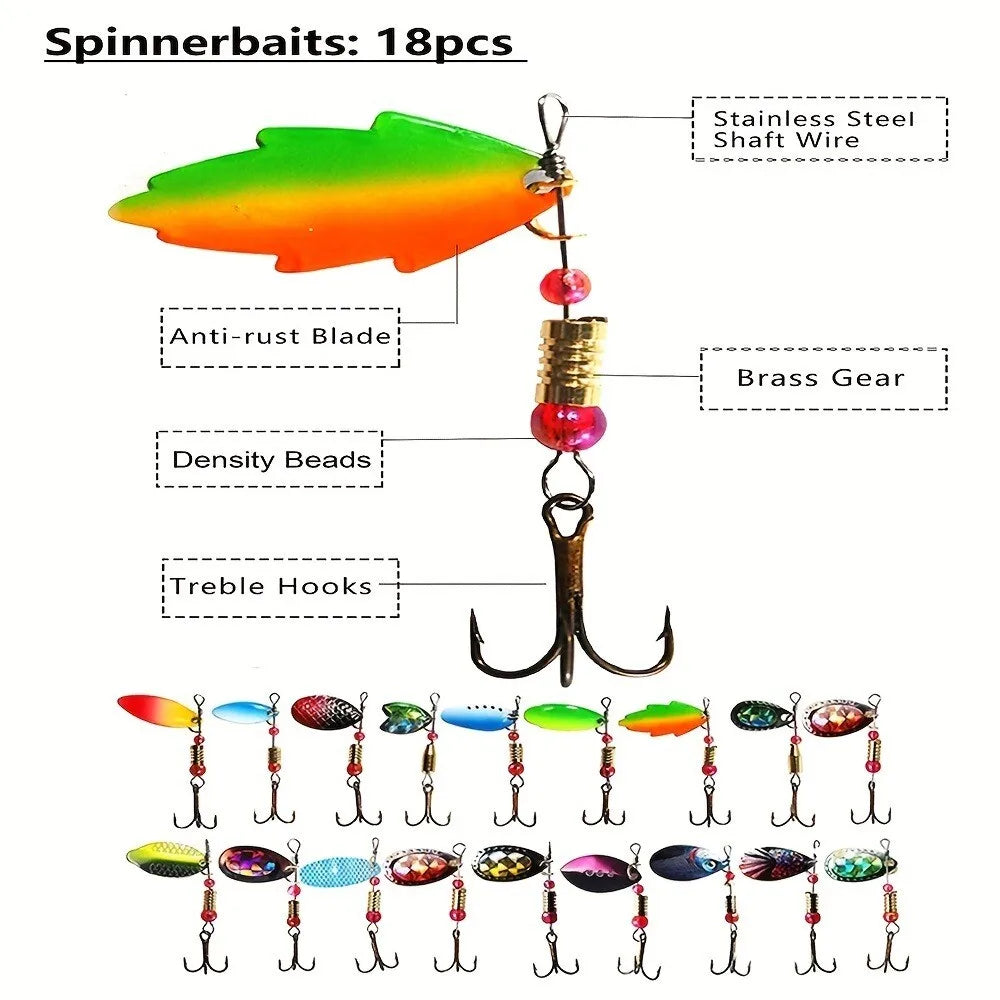 30pcs Fishing Lures Set Spinners Spoons Crankbaits Bass Metal Jigs