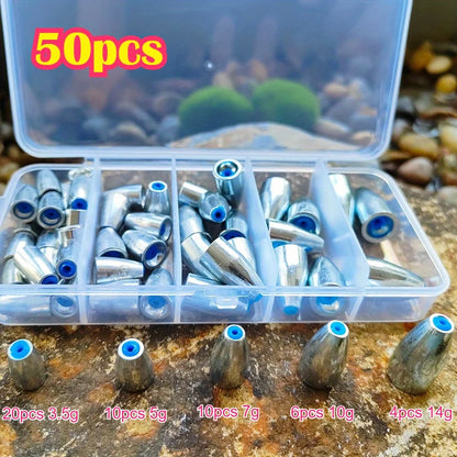 50pcs Carbon Steel Fishing Sinkers 3.5g 5g 7g 10g 14g Bullet head Fishing Weights Fishing Accessories for Bass Sea Fishing