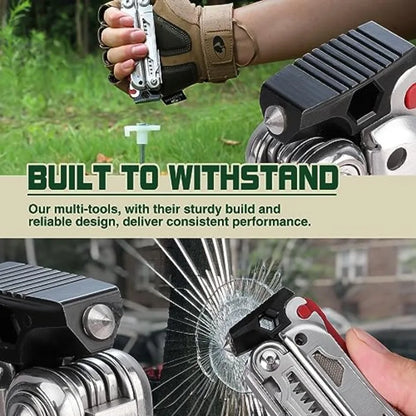 19-in-1 Stainless Steel Multitool Pliers with Self-Locking Mechanism Compact EDC Survival Tool with Durable Sheath for Outdoor